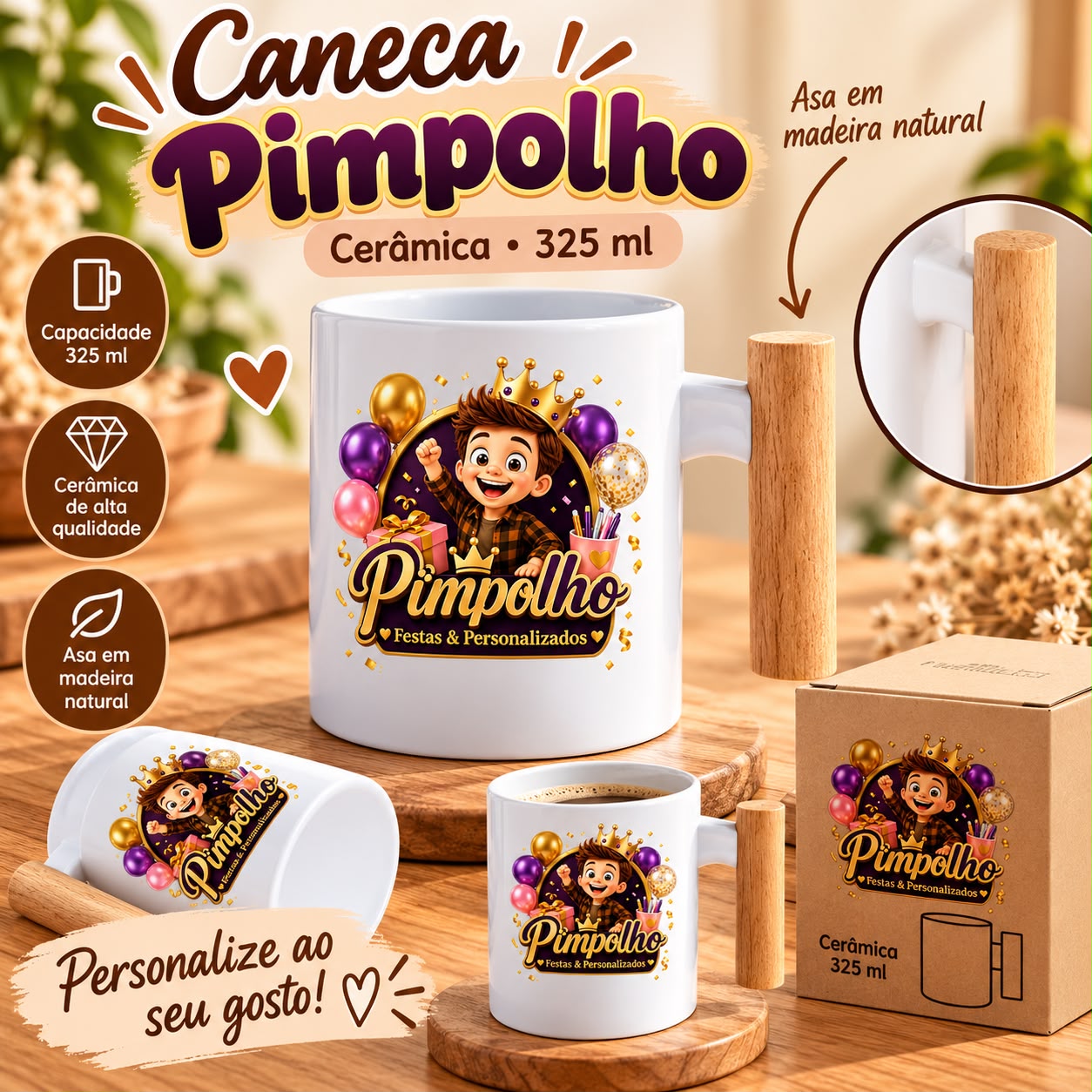 Apresentação de caneca-madeira, enviada pela Patrícia