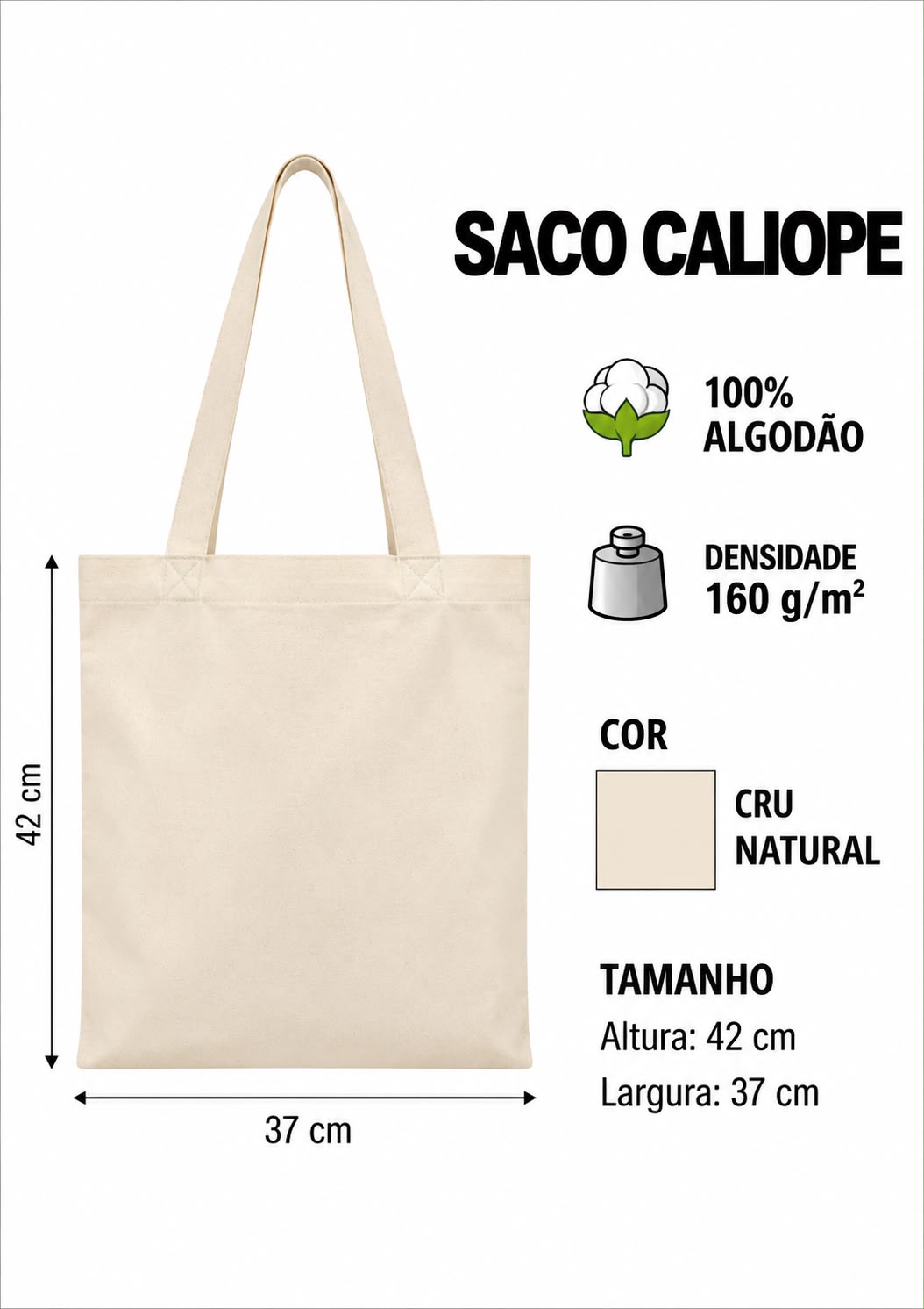 Ficha de Saco de algodão Caliope, enviada pela Patrícia